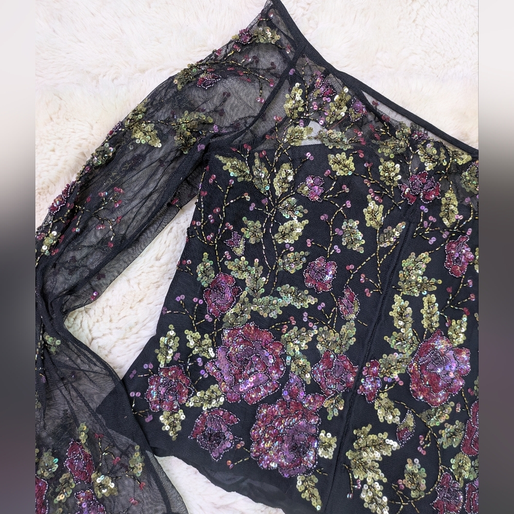 Vintage Albert Makali Beaded Wild Flutter Sleeve Corset Blouse - Picture 13 of 16